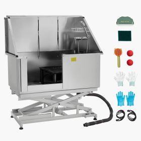 Electric Lift Dog Washing Station, 50 inch Professional Stainless Steel Pet Grooming Tub w/ PE Water Filter Board
