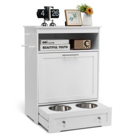 White pet feeding station, pet cabinet