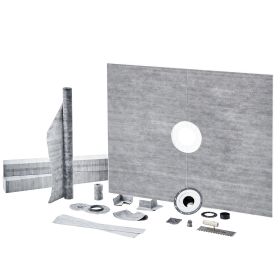 Shower Curb Kit, 60"x48" Shower Pan Kit with 2" PVC Central Flange, Waterproof Membrane, Stainless Steel Grate and Joint Sealant