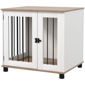 Dog Crate Furniture, Side Table Indoor Dog Kennel, End Table with Lockable Door for Small and Medium Dogs, Dog Cage, Walnut Brown