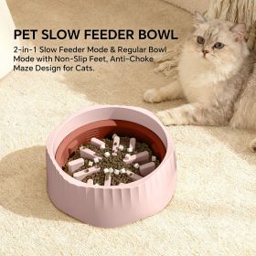 2-in-1 Dual Mode Large Plastic Slow Feeder Bowl, Switchable Fast/Slow Feed (Color: pink)