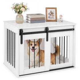 Dog Crate Furniture Heavy Duty Dog Kennel with Sliding Barn Door (Color: White)