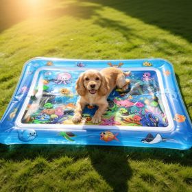 Water Mat Interactive Sensory Play Mat With Floating Fish Toys LED Color Changing Light Thickened PVC For Indoor Small Pet Enrichment (Option: Blue)